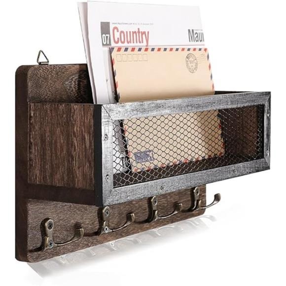 Mail and Key Holder for Wall Decorative, Wooden Wall Key Rack Organizer - Picture 8 of 8